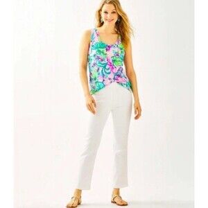 NEW Lilly Pulitzer Ocean Cay High Rise Denim Crop Flare Pants Resort White SZ 10